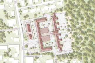 Die Darstellung des Gymnasiums anhand eines Lageplans. (Bild: HWR Architekten im Auftrag der Goldbeck Nord GmbH)