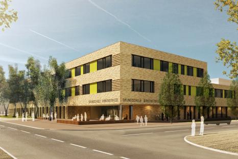 Eingangsbereich der Grundschule in der Birkenstraße (Bild: pbr Planungsbüro Rohling/ HOCHTIEF Building GmbH)